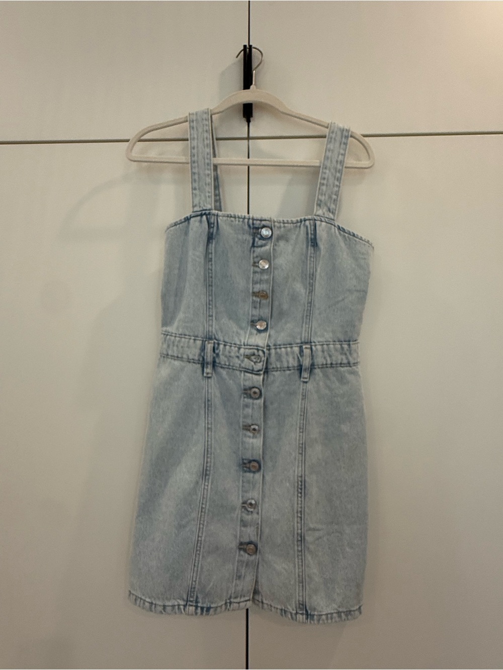 Mango Light Wash Denim Button-Front Mini Dress